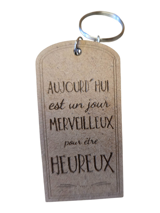 Porte cle bois HEUREUX