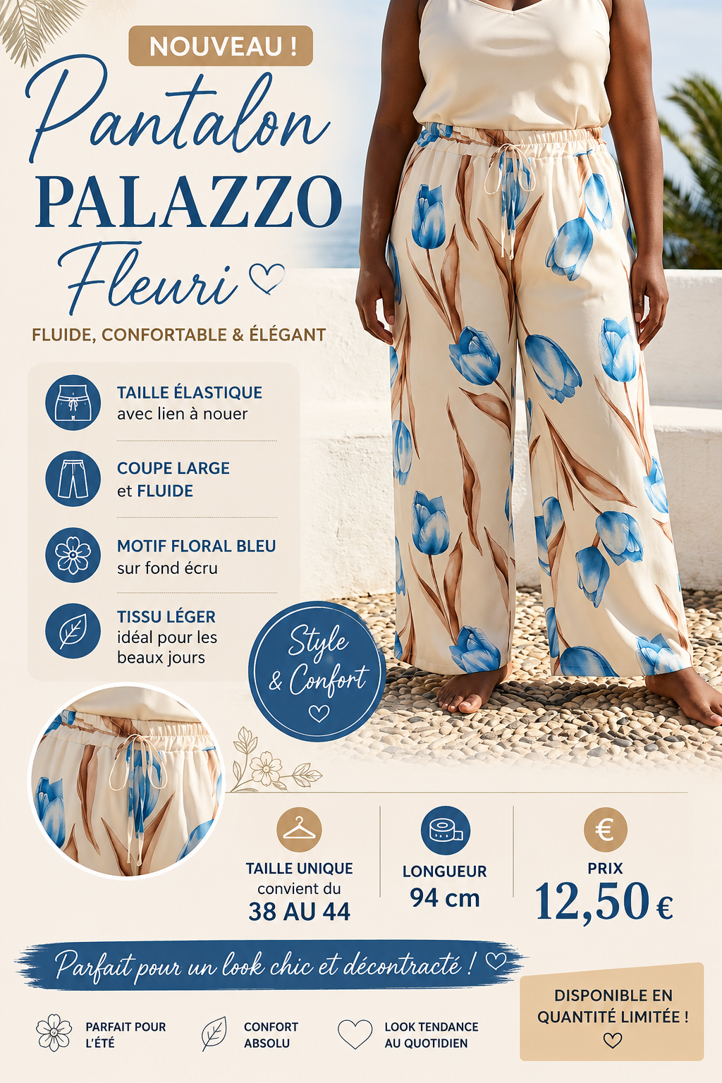 🌸 Pantalon Palazzo Fleuri 🌸