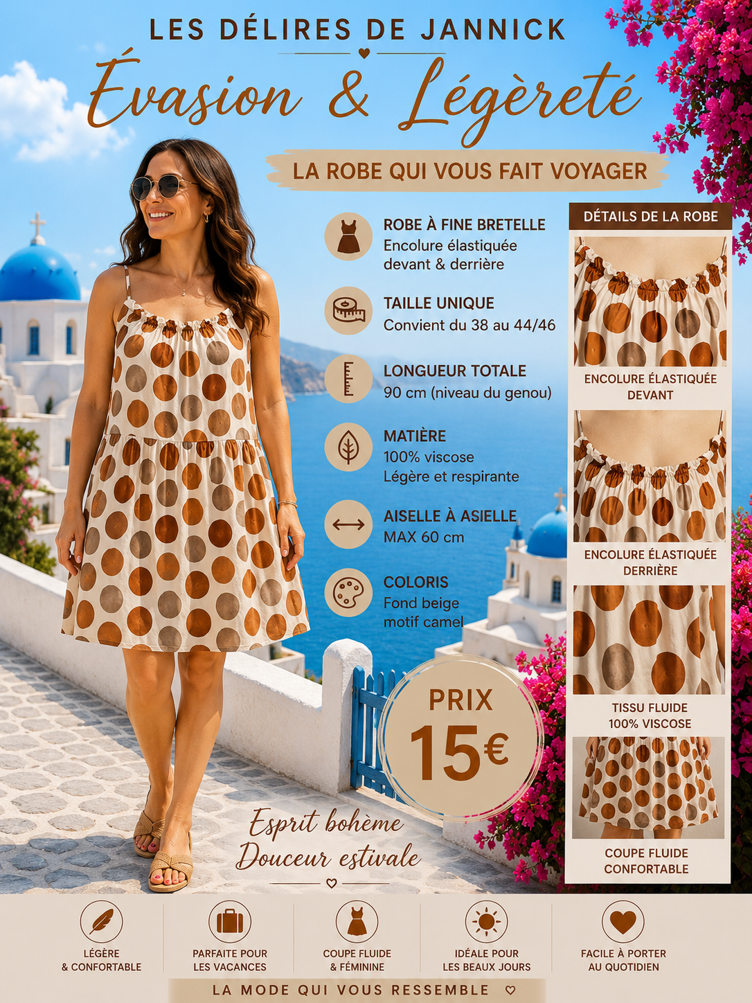 *31 🌿 Robe fluide à volants – Motif camel 🌿