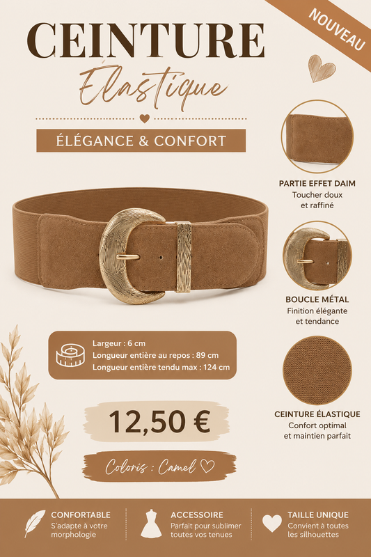 ✨ Ceinture Élastique Camel – Élégance & Confort