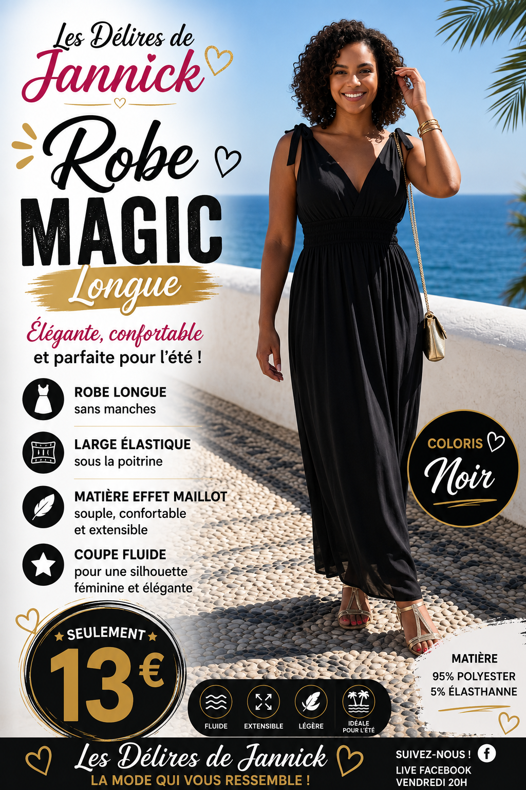 🌊 Robe Magic Longue – Coloris Noir