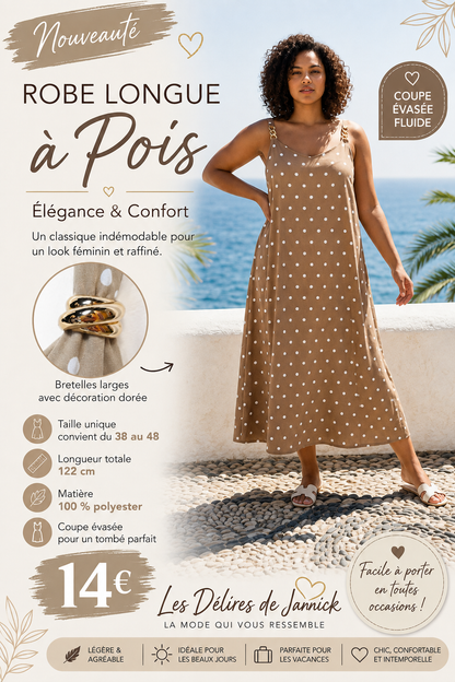 *7 ✨ Robe longue à pois  Beige – Élégance intemporelle