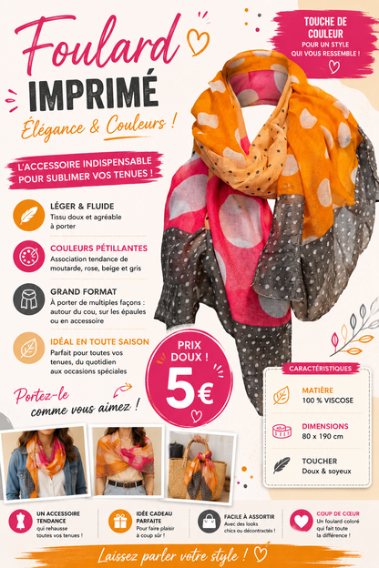 🧣 Foulard Imprimé Multicolore – Élégance & Légèreté