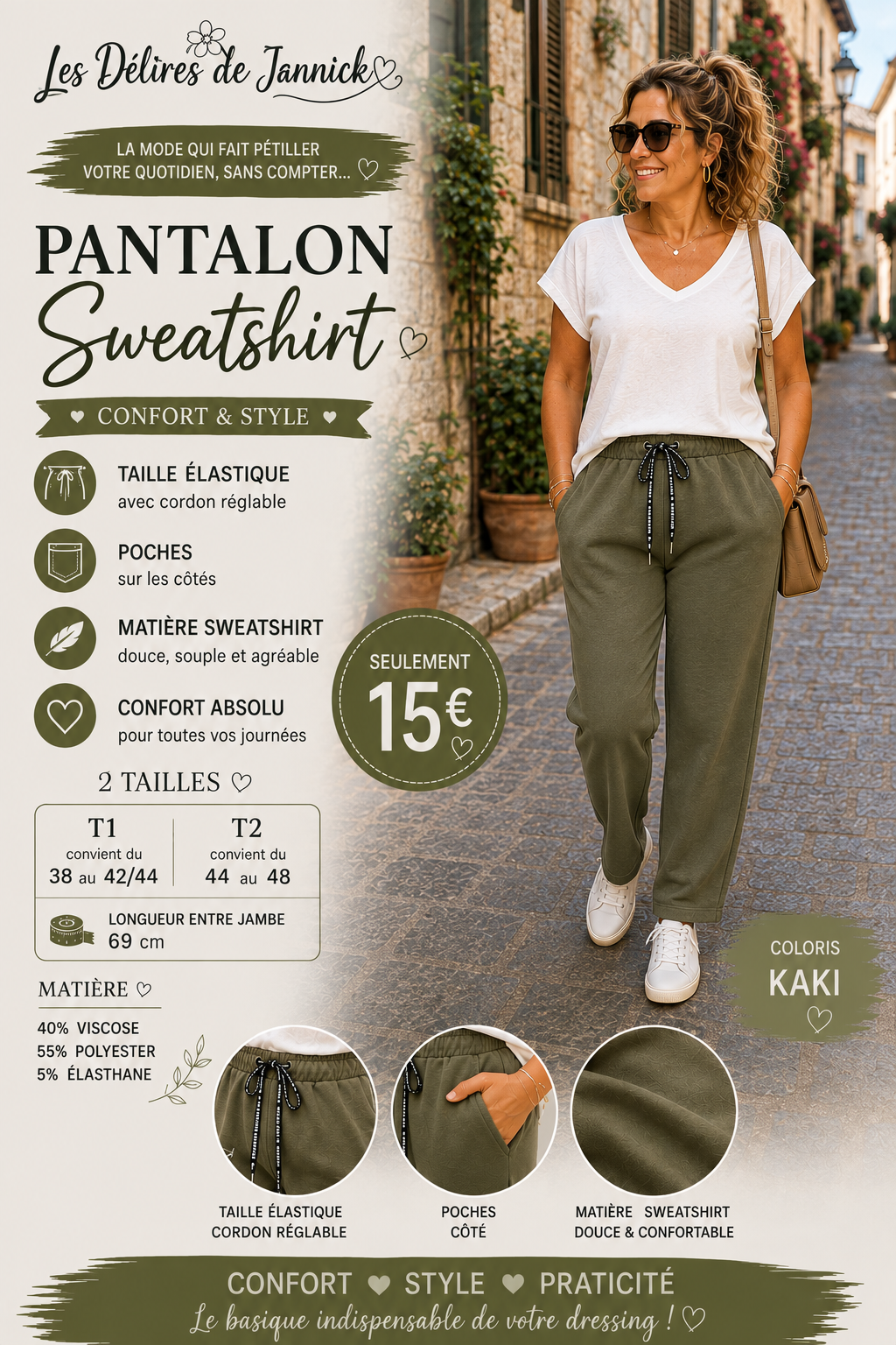 *57 ✨ PANTALON SWEATSHIRT – COLORIS KAKI ✨