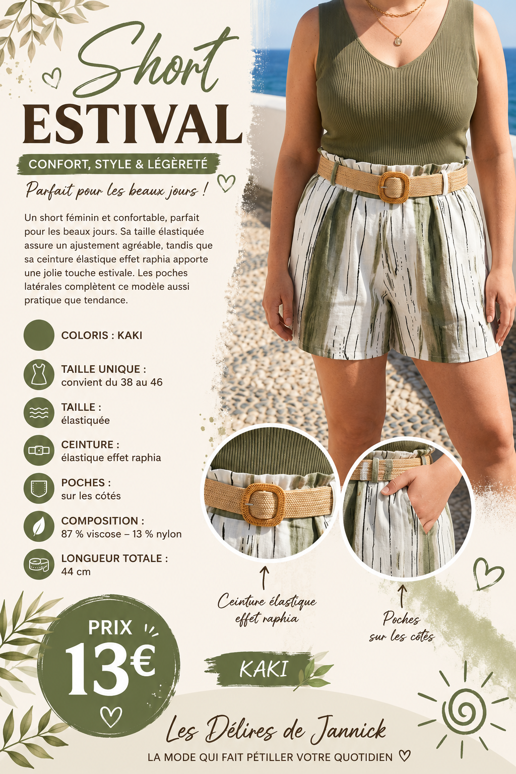 ✨Short imprimé – Coloris Kaki