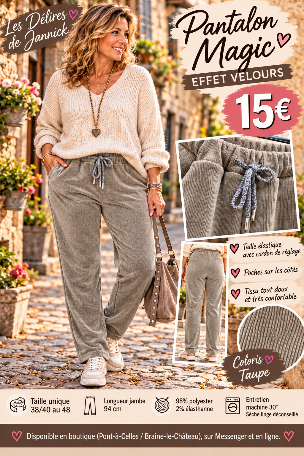 212 ❤️ Pantalon Magic effet velours – Confort &douceur ❤️Coloris TAUPE