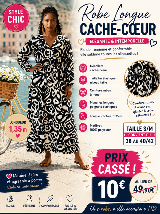 🌸 Robe Longue Cache-Cœur – Élégance à Prix Exceptionnel 🌸