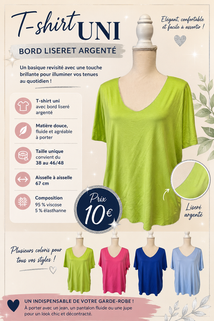 ✨ T-shirt Uni avec Liseré Argenté ✨