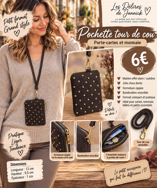 🤎 Pochette tour de cou – coloris marron 🤎