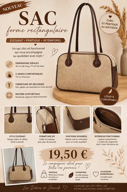 👜✨ SAC RECTANGULAIRE Beige/marron – ÉLÉGANT & PRATIQUE ✨👜