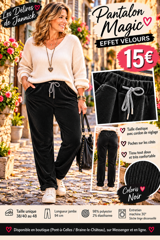 212 ❤️ Pantalon Magic effet velours – Confort & douceur ❤️Coloris NOIR