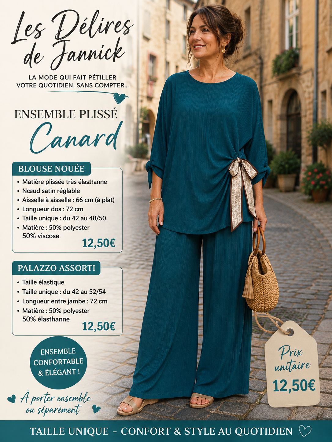 *51 ✨ BLOUSE canard  PLISSÉE – ÉLÉGANCE & CONFORT ✨