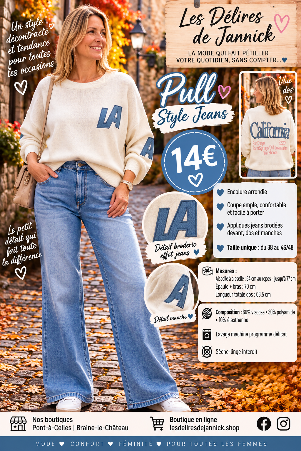 *119 PULL STYLE JEANS « CALIFORNIA » – CONFORT & LOOK TENDANCE 💙