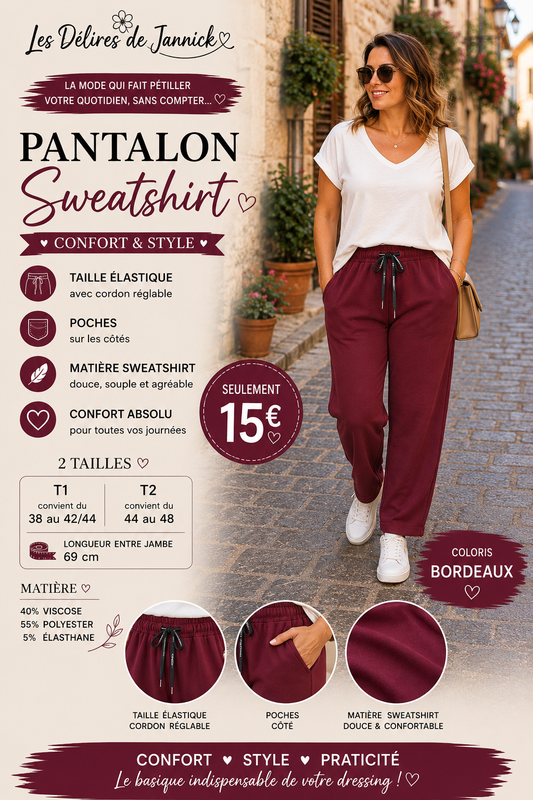 *57 ✨ PANTALON SWEATSHIRT – COLORIS BORDEAUX ✨