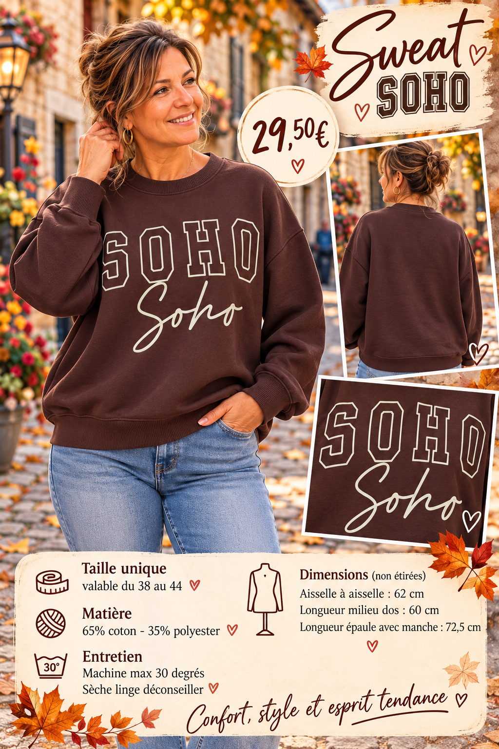 167 🌸 SWEAT SOHO – CONFORT & STYLE 🤎✨Coloris CHOCO