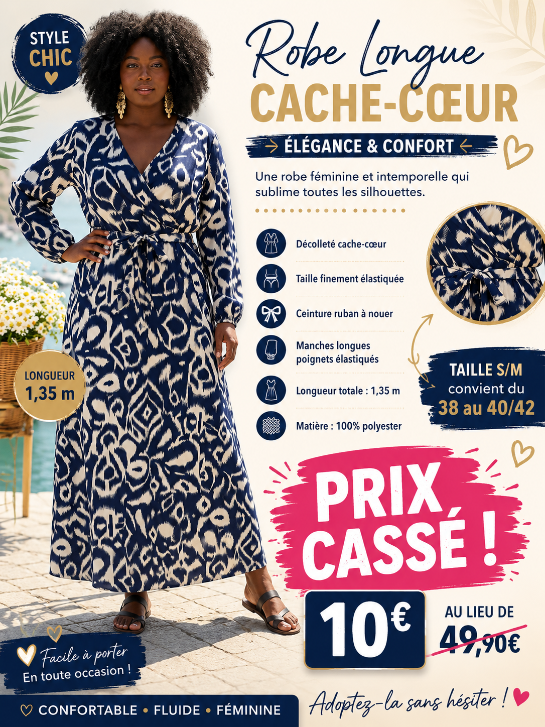 🌸 Robe Longue Cache-Cœur – Élégance à Prix Exceptionnel 🌸