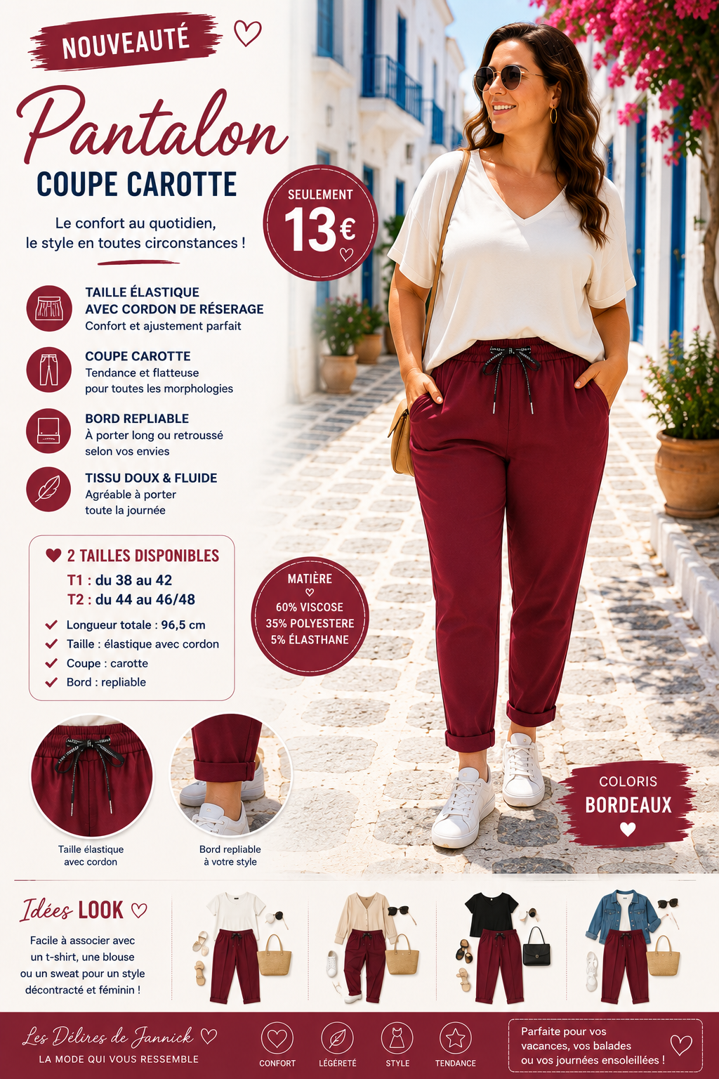 *30 🤎Pantalon coupe carotte – Coloris bordeau🤎
