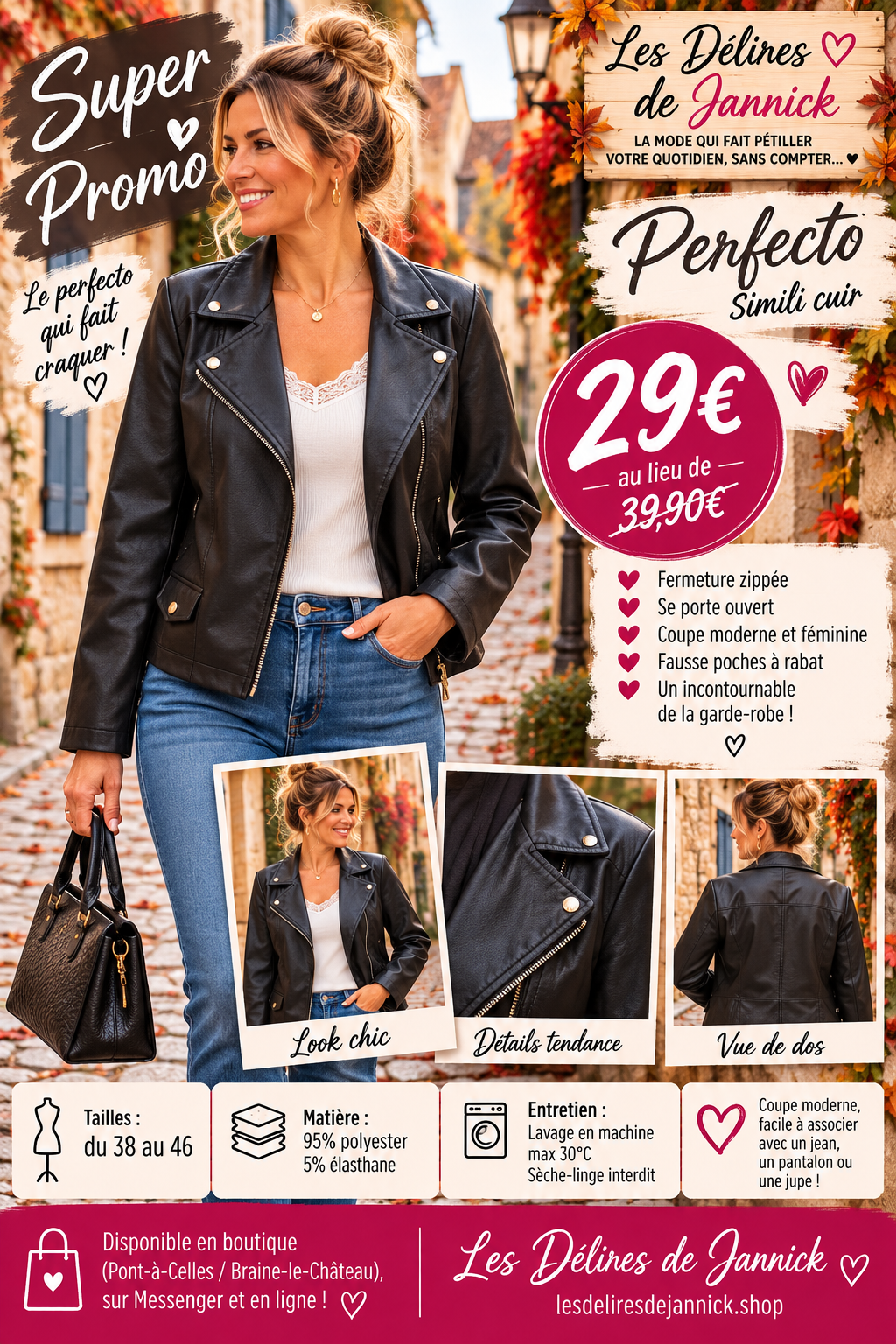 SUPER PROMO🌸 Perfecto dame en simili cuir – Élégance & modernité 🌸du 38 au 52