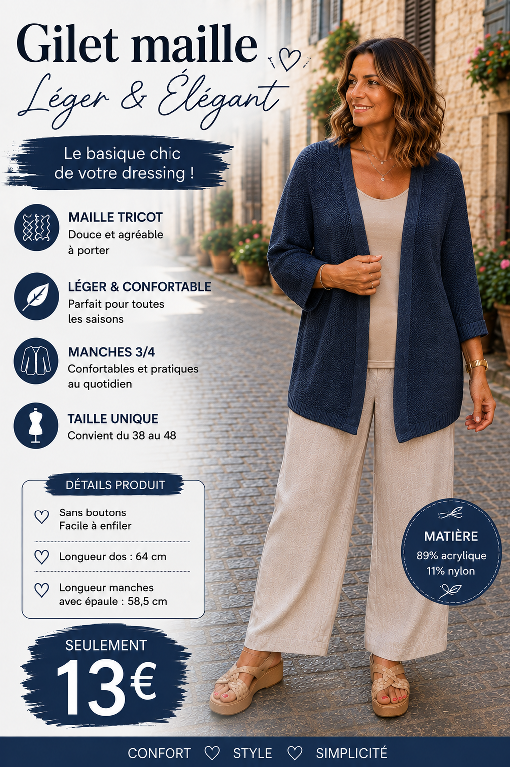 *47 ✨ Gilet BLEU JEANS  en maille – Léger, élégant & confortable ✨