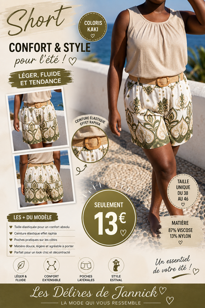 *19 ✨ Short imprimé – Coloris kaki