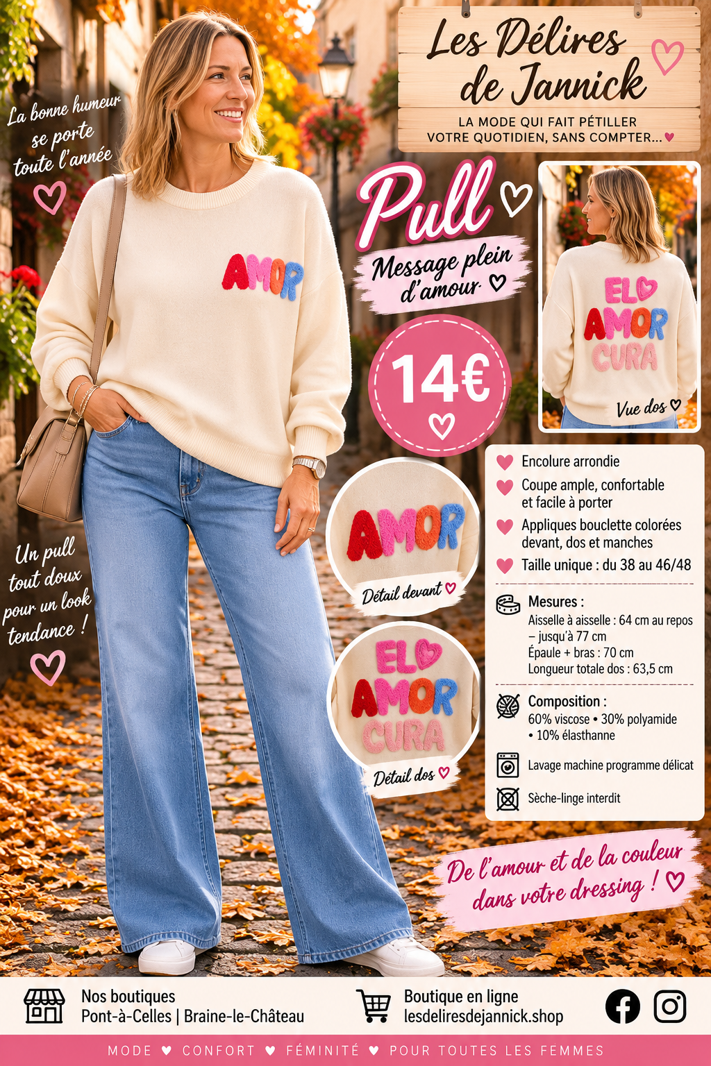 *121 💕 PULL « AMOR » – DOUCEUR, COULEUR & ORIGINALITÉ 💕