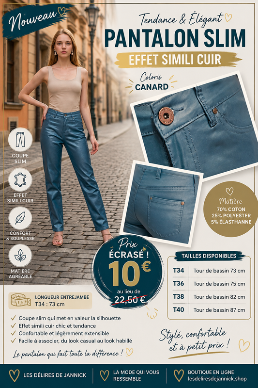 22.✨ Pantalon Slim effet simili cuir – Coloris canard ✨