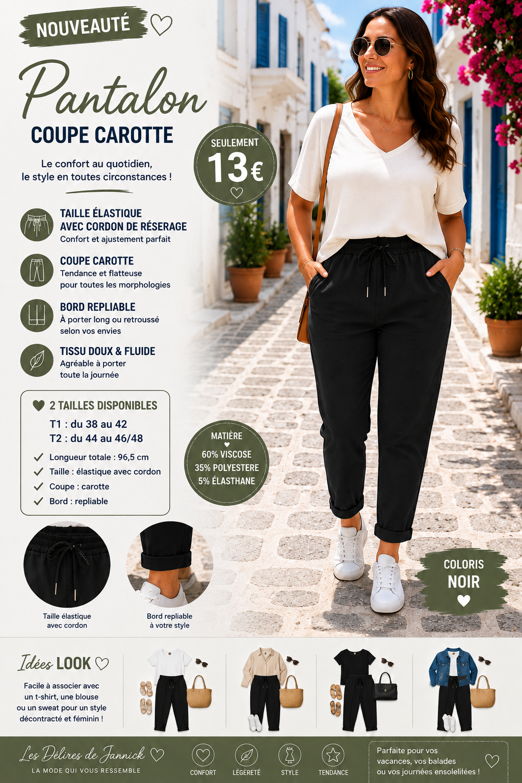*30 🤎 Pantalon coupe carotte – Coloris Noir🤎