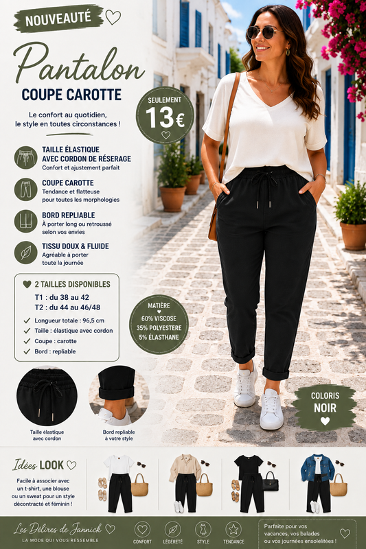 *30 🤎 Pantalon coupe carotte – Coloris Noir🤎