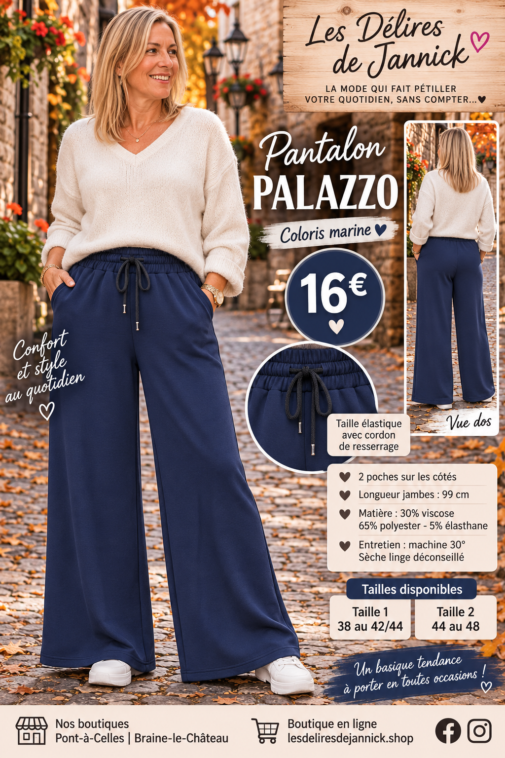 *108 ✨ PANTALON PALAZZO – CONFORT & STYLE ✨Coloris MARINE