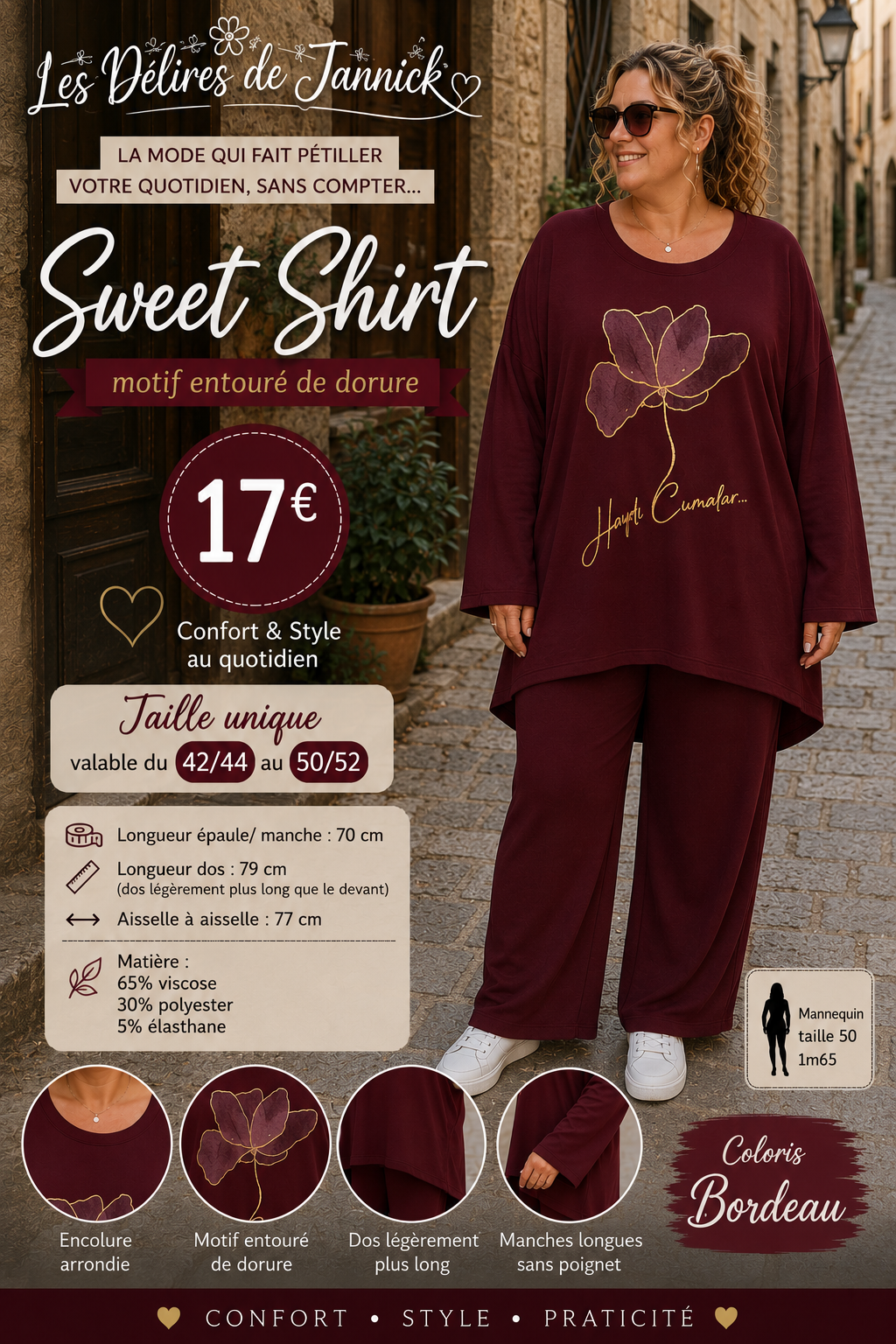 *58 ✨SWEET SHIRT Bordeau – CONFORT & ÉLÉGANCE✨