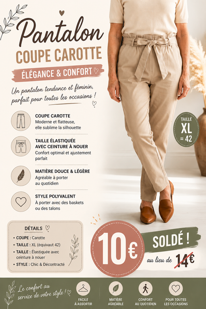 ✨ Pantalon Coupe Carotte – Élégance & Confort au Quotidien ✨
