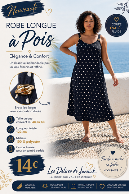 *7 ✨ Robe longue à pois MARINE – Élégance intemporelle