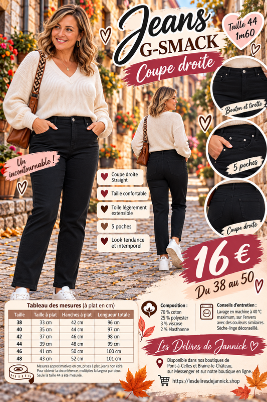 210 🌸 JEANS G-SMACK – COUPE DROITE – NOIR 🌸Du 38 au 50