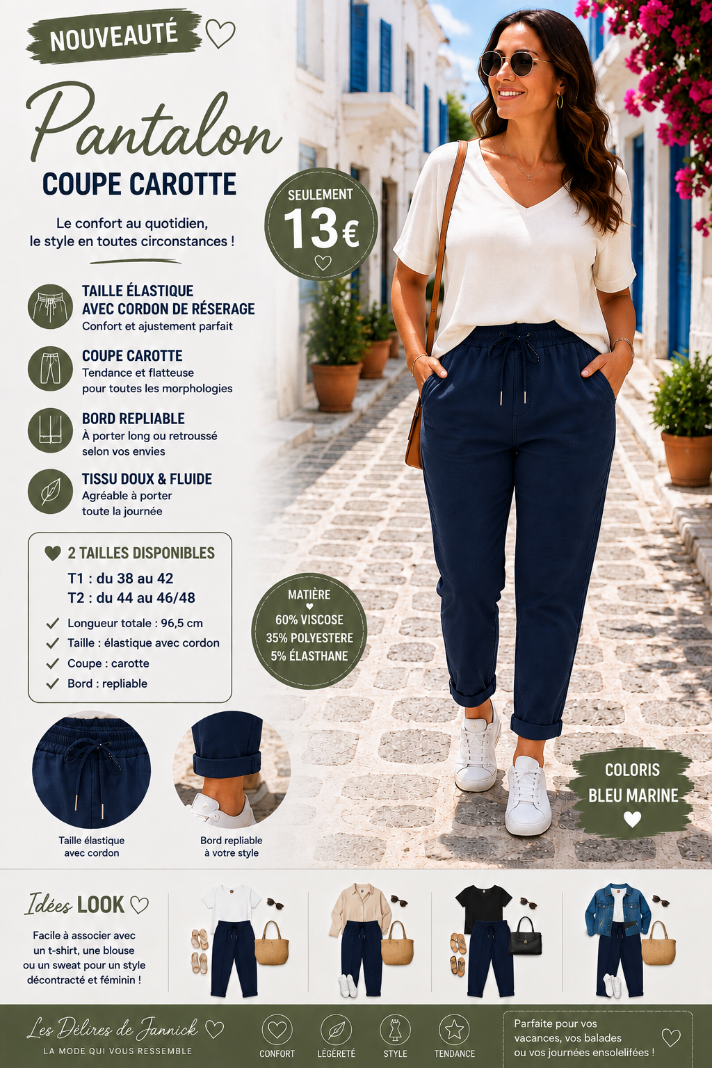 *30 🤎 Pantalon coupe carotte – Coloris Marine🤎