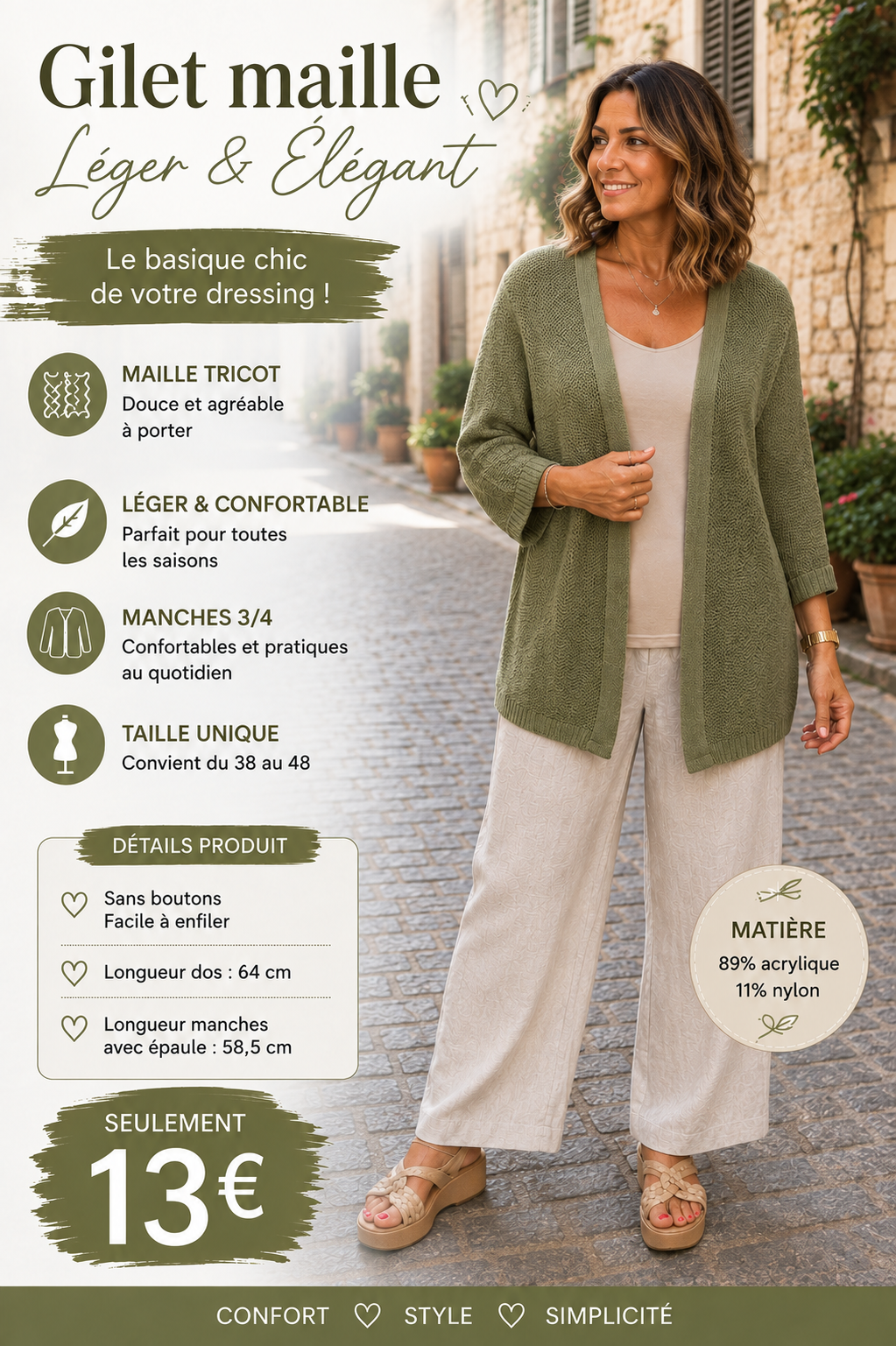 *47 ✨ Gilet KAKI en maille – Léger, élégant & confortable ✨