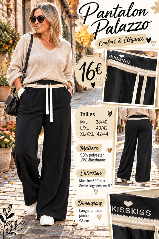 189 🌸 PANTALON PALAZZO – CONFORT & ÉLÉGANCE 🌸Coloris NOIR