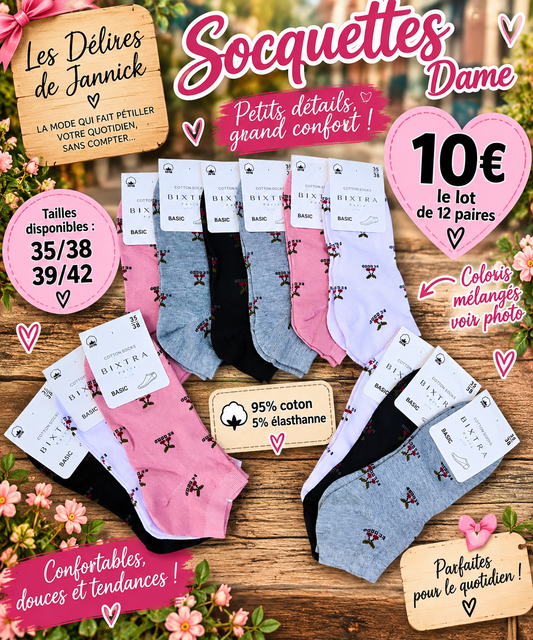 🌸SOCQUETTES DAME 12 paires pour 10€ 🌸CERISE