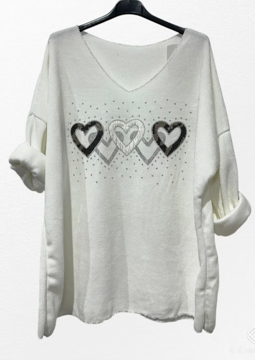 Pull effet velour coeur