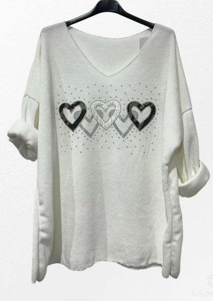 Pull effet velour coeur