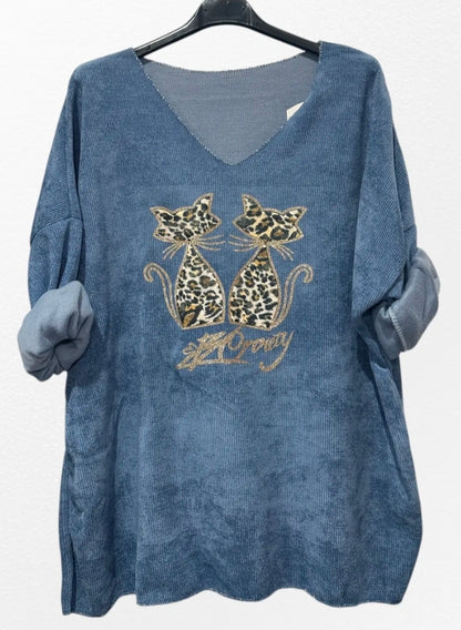 Pull effet velour chats leopard