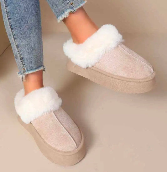 Chaussons mules fourres Beige