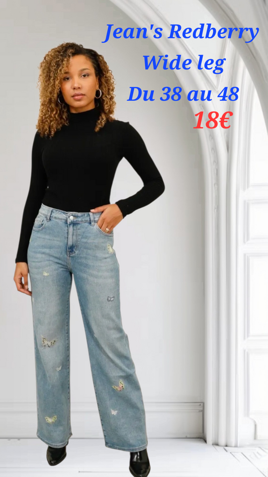 Jeans brode Wide Leg Redberry du 38 au 48