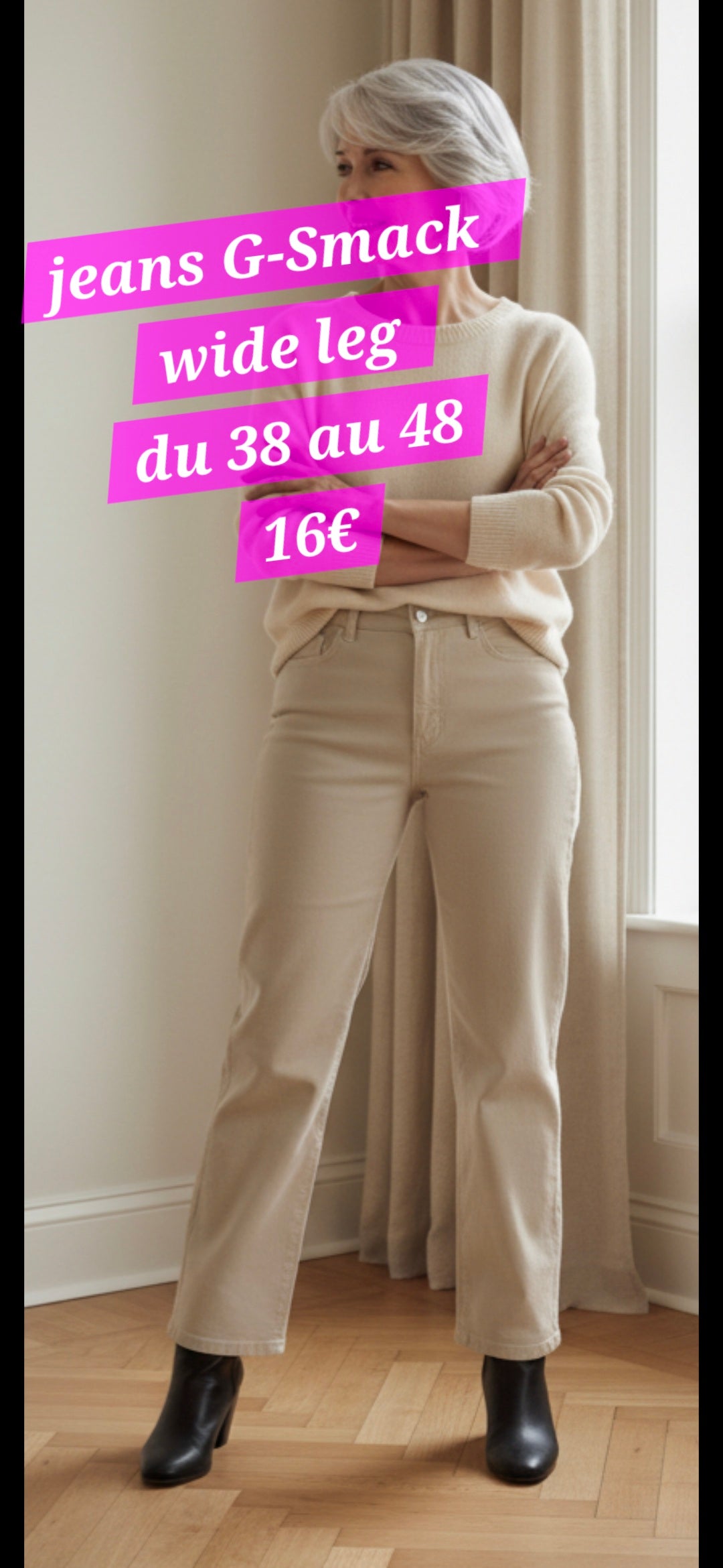 JEANS lucia beige WIDE LEG  G-SMACK du 38 au 48