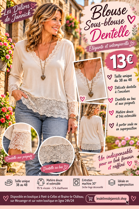 213 🌸 Blouse / Sous-blouse en dentelle 🌸Coloris BEIGE
