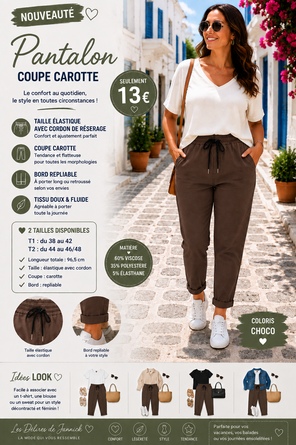 *30 🤎 Pantalon coupe carotte – Coloris Choco 🤎