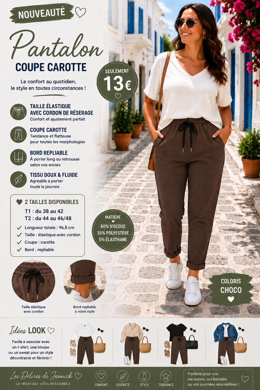*30 🤎 Pantalon coupe carotte – Coloris Choco 🤎