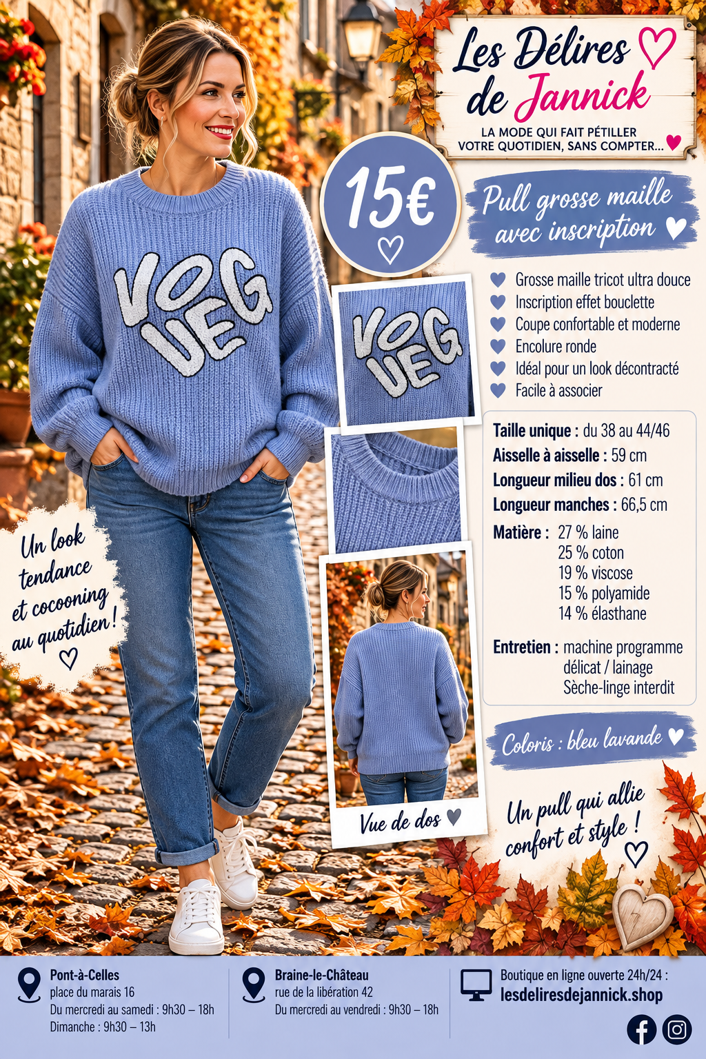 147 🍂🤎 NOUVEAUTÉ – LE PULL GROSSE MAILLE QU’ON ADORE ! 🤎🍂Coloris BLEU