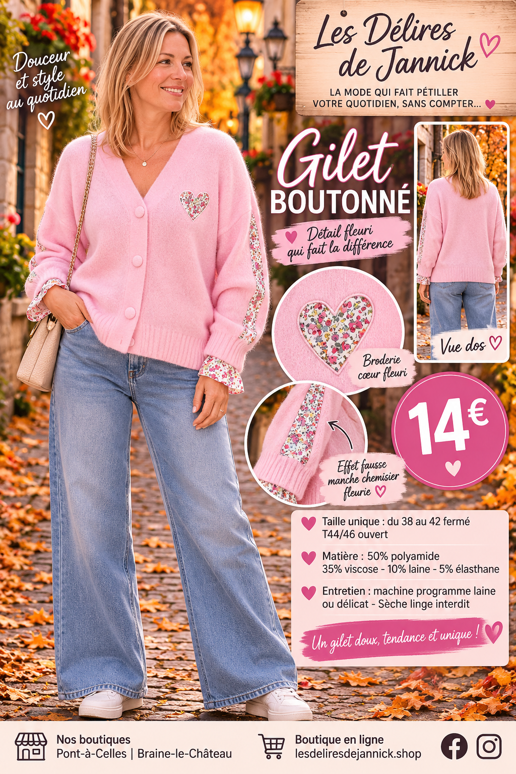 *112 🌸 GILET ROSE BOUTONNÉ – LE PETIT DÉTAIL FLEURI QUI FAIT TOUT SON CHARME 🌸