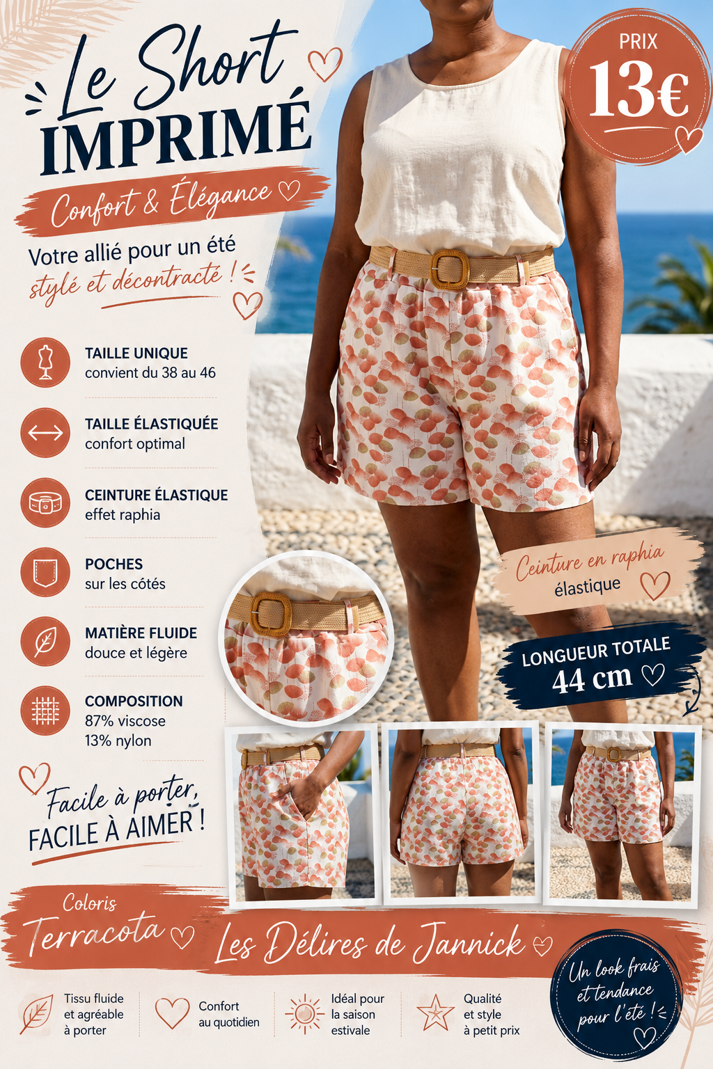 ✨ Short imprimé – Coloris Terracota