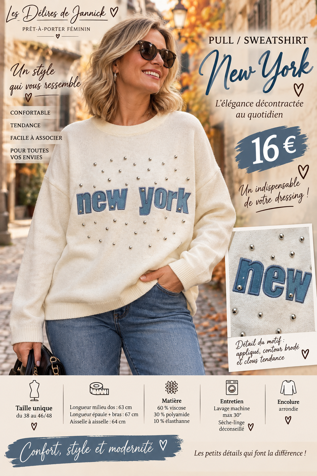 *92 🤍 Pull / Sweatshirt « New York » – Casual chic 🤍